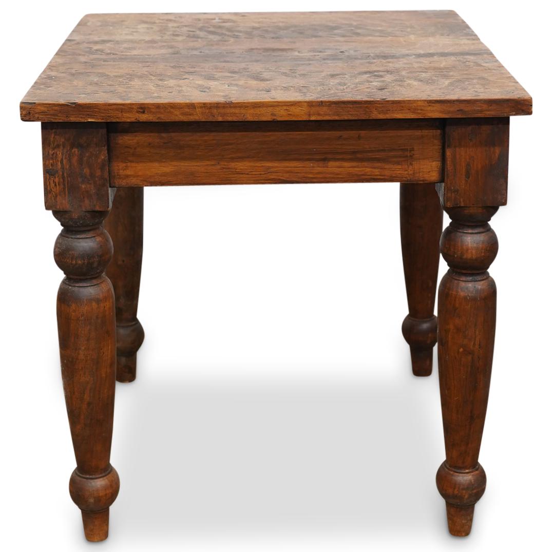 Carved Wood Rustic Style Square Table W/ Baluster Legs (1 of 6)
