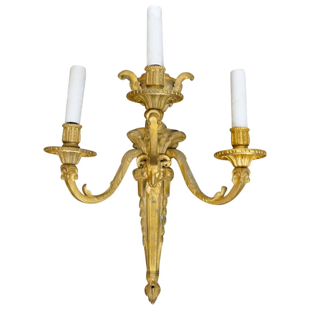 Antique French Bronze Goat And Foliage Form Three Arm Sconce (1 of 6)