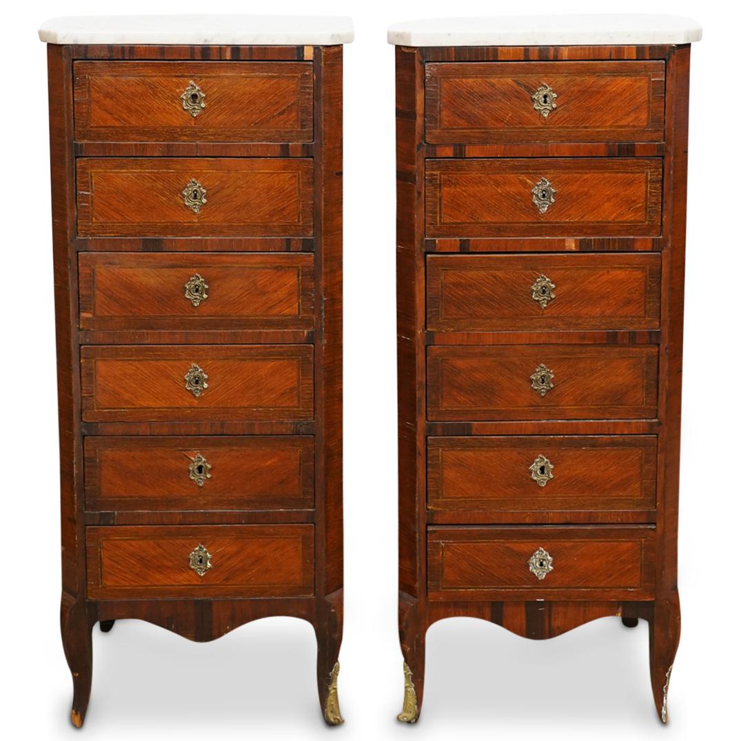 Pair Of French Wooden Parquetry Marble Top Lingerie Dressers (1 of 9)
