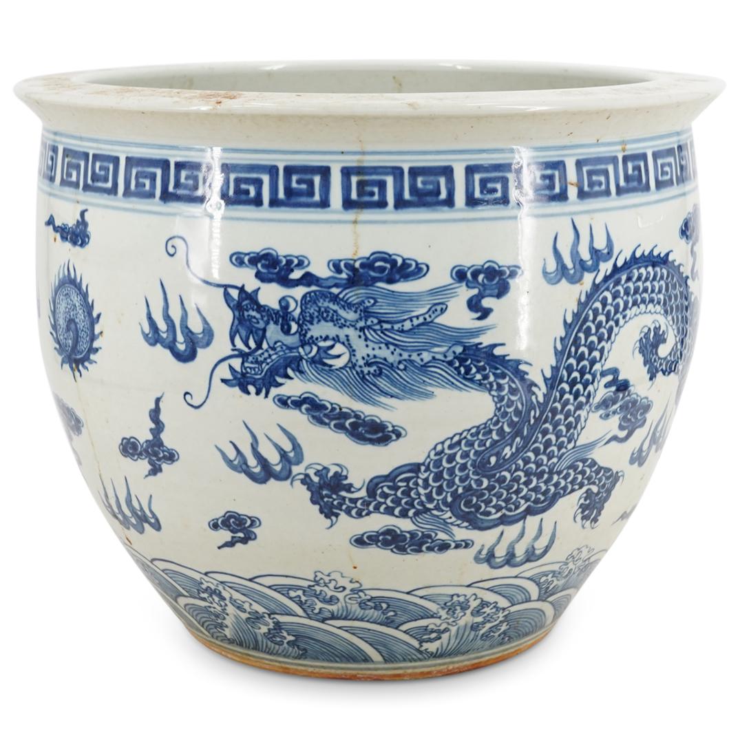 Antique Chinese Blue & White Porcelain Dragon Planter (1 of 7)