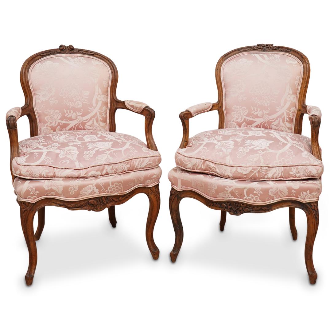 Pair Of Victorian Style Silk Upholstered Chairs (1 of 8)