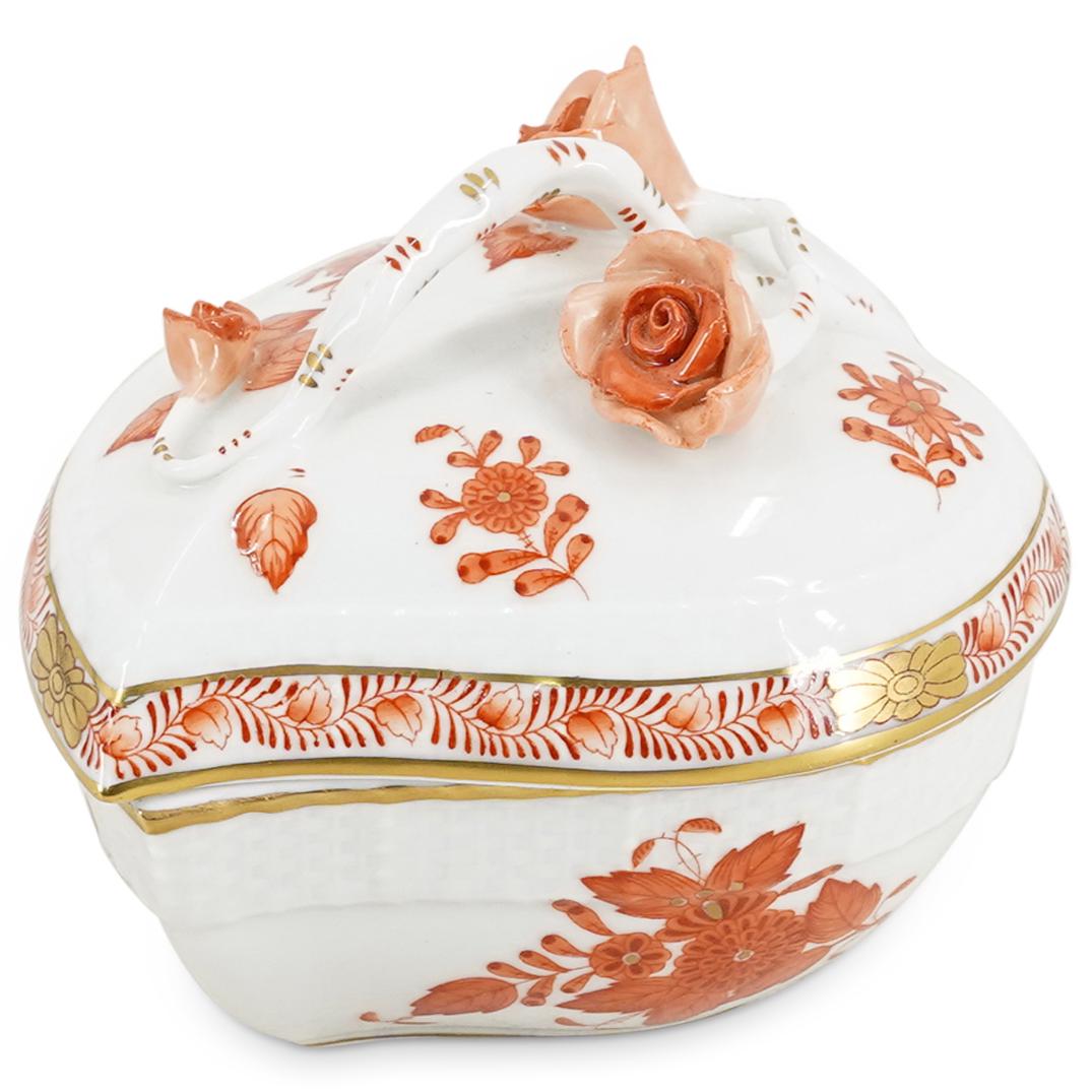 Herend Porcelain "Chinese Bouquet" Rust Heart Shaped Bon Bon (1 of 8)