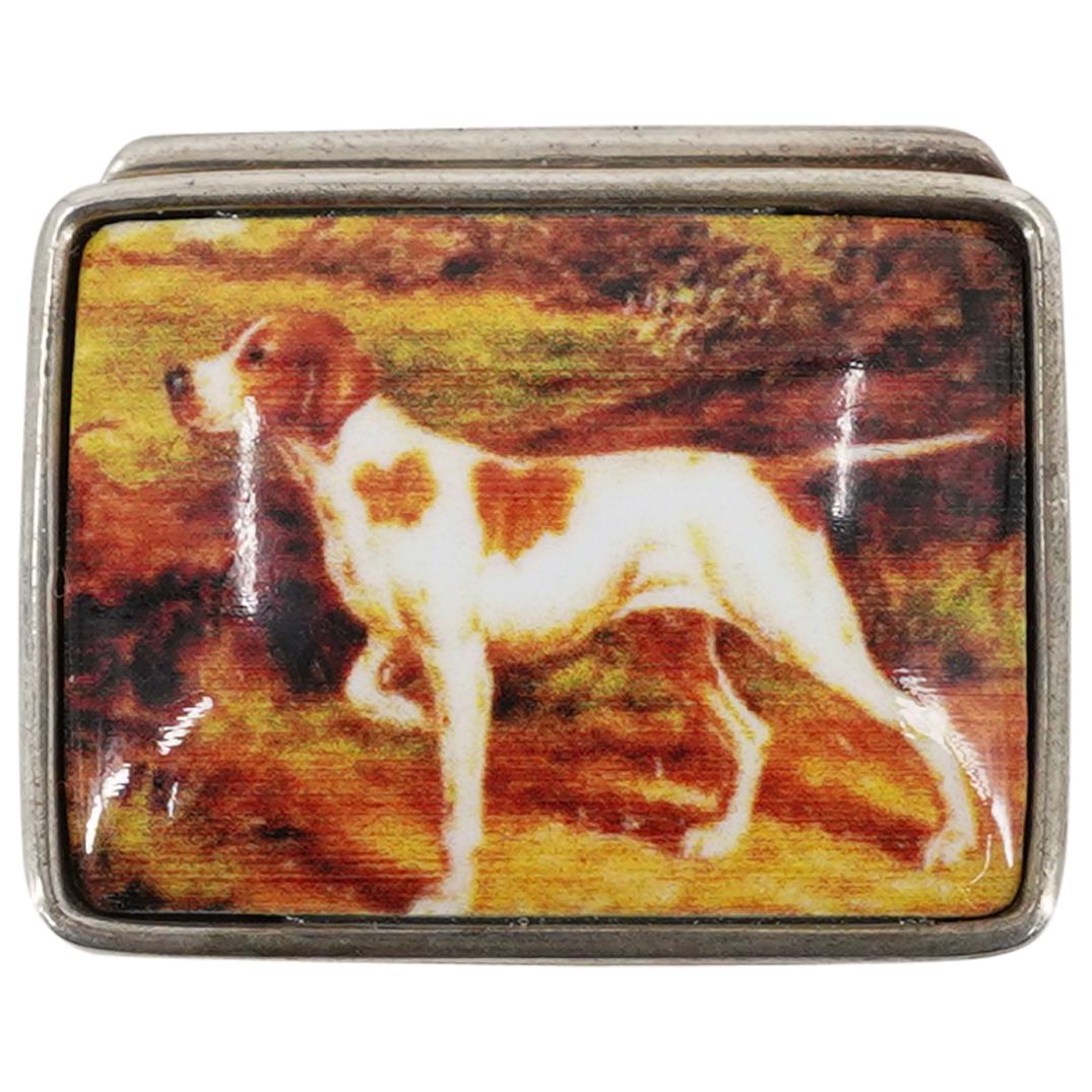 Sterling Silver "Hunting Dog" Enamel Pill Box (1 of 4)