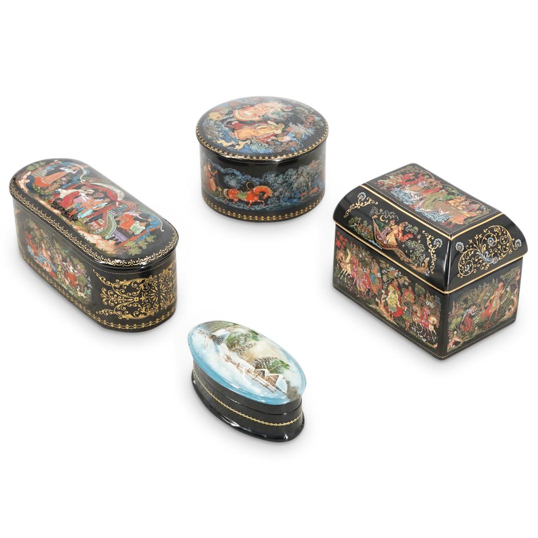 (4 Pc) Russian Porcelain & Lacquer Papier-Mache Boxes (1 of 10)