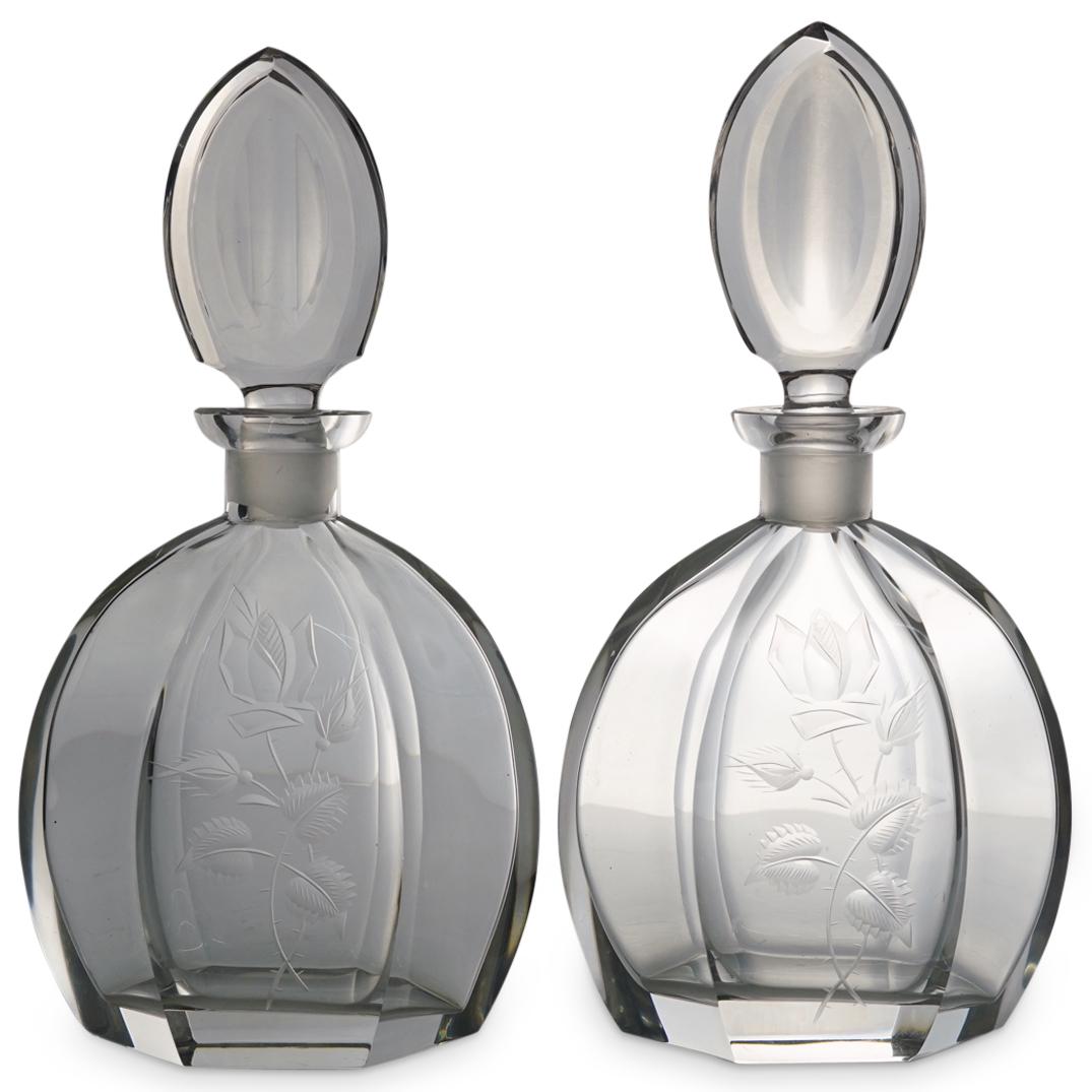 Pair Of Lalique Style Cut Crystal Decanters (1 of 6)