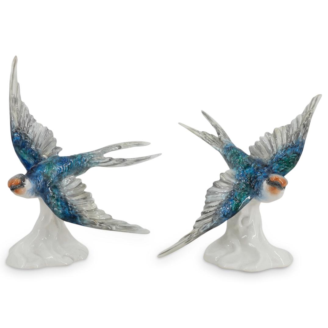 (2 Pc) English Staffordshire "Crown Derby" Swallow Birds Porcelain Figurines (1 of 4)