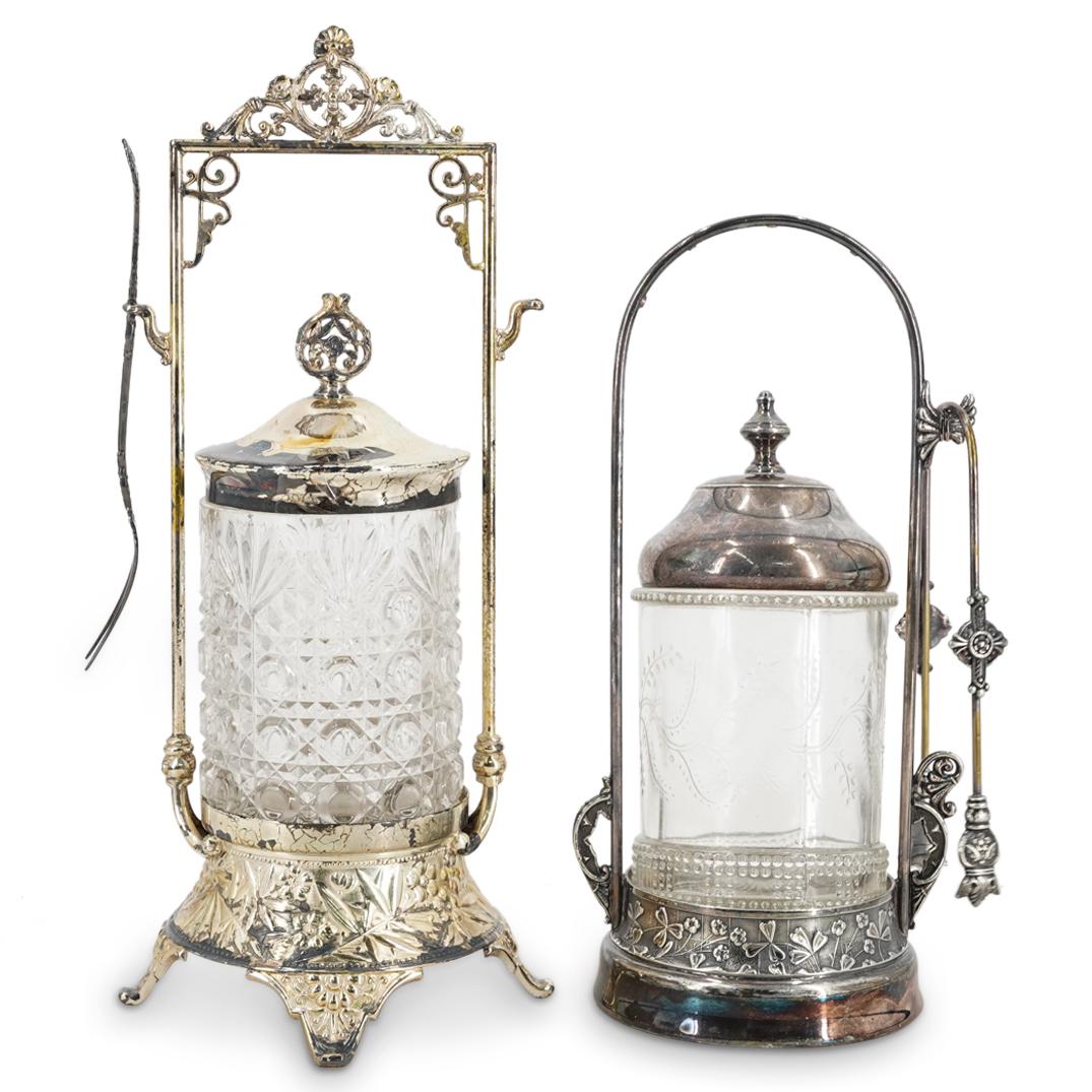 (2 Pc) Antique Victorian Silver Plate Pickle Casters (1 of 9)