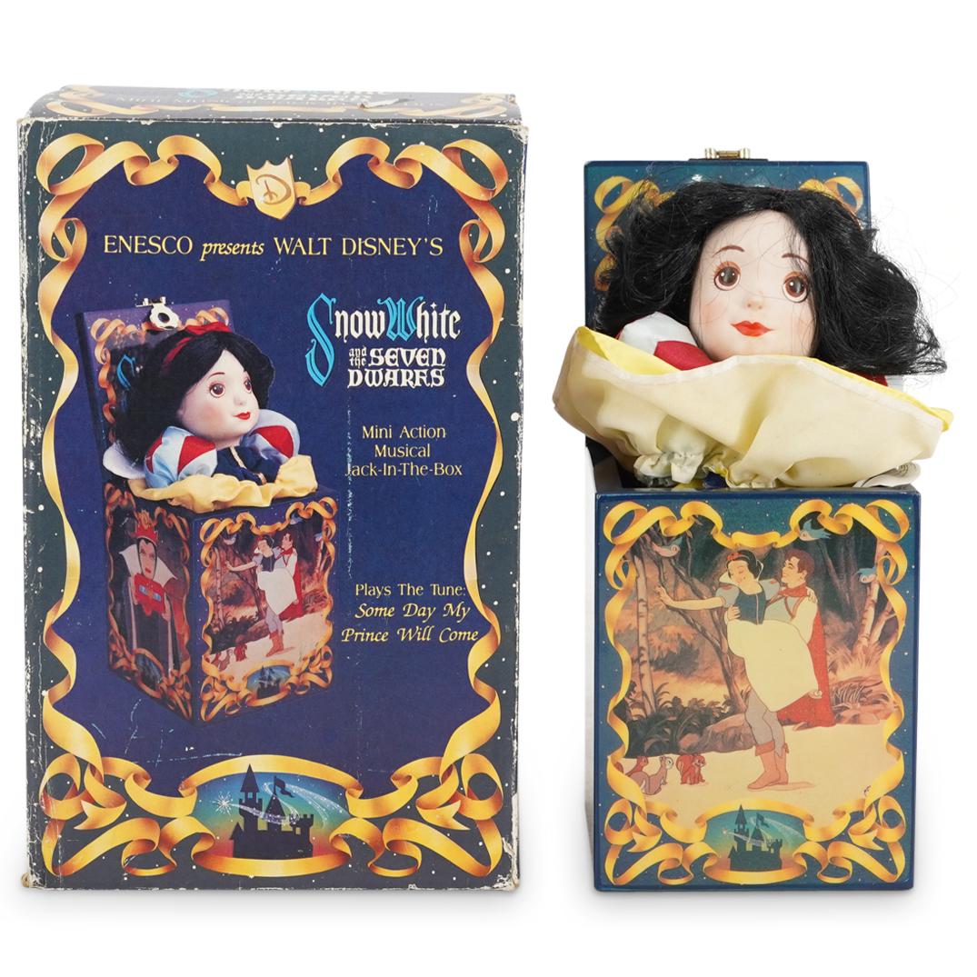 Disney Musical "Snow White" Jack-In-The-Box: DESCRIPTION: A Walt Disney "Snow White and The Seven Dwarfs" mini action musical Jack-In-The-Box. With original packaging box. CIRCA: 20th Century DIMENSIONS: H: 10 1/2" W: 4 1/4" Have a similar item