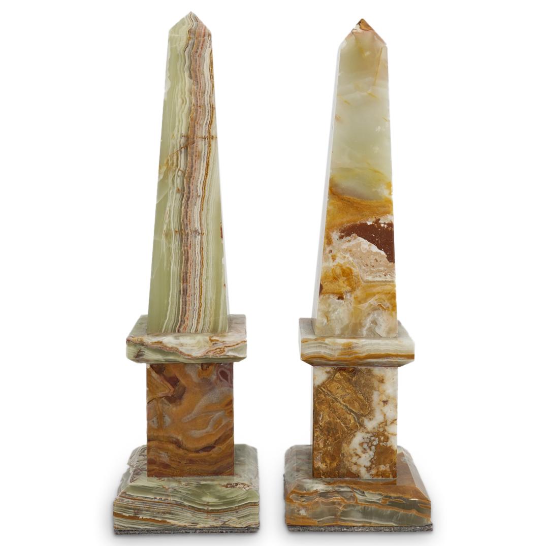 Pair of Grand Tour Green Variegated Onyx Obelisks (1 of 6)