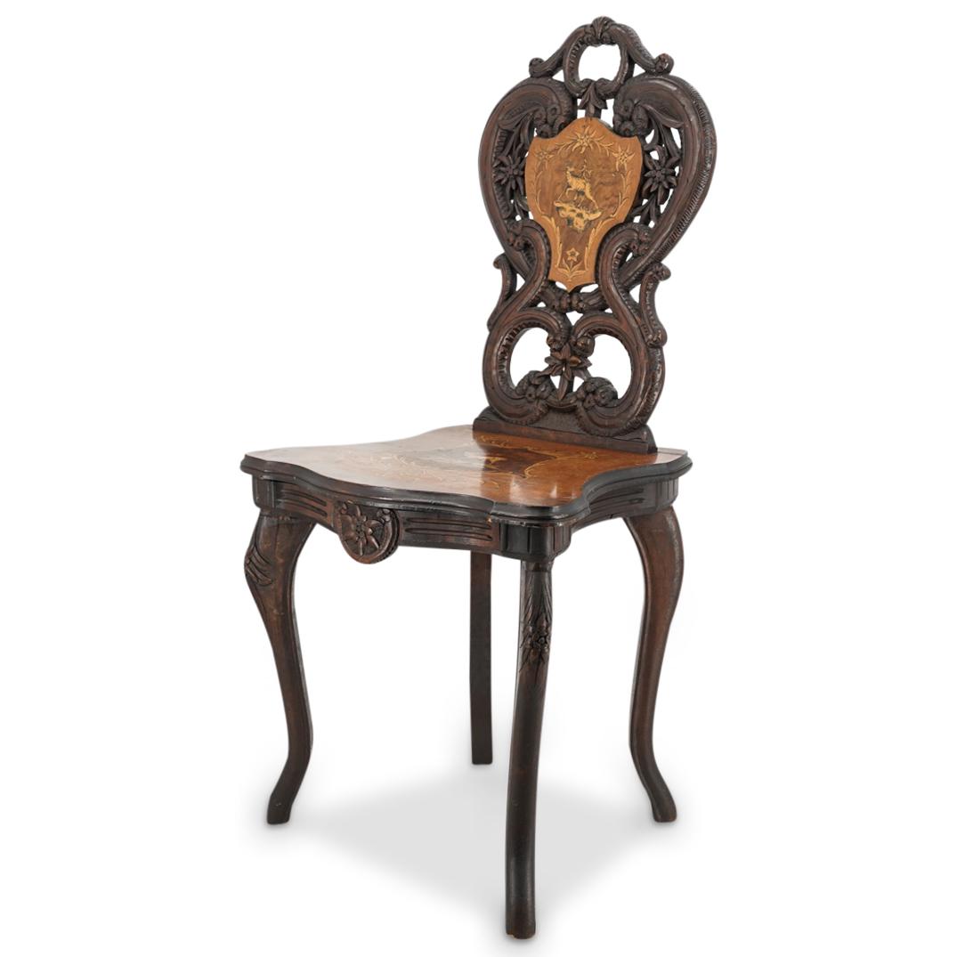 Antique Black Forest Marquetry Wood Musical Chair (1 of 9)