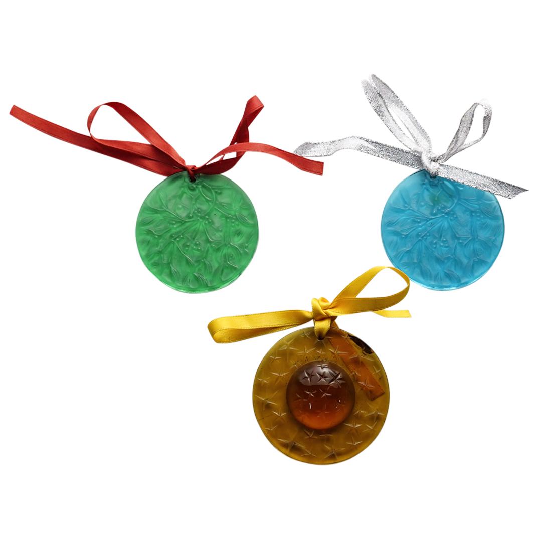 (3 Pc) Lalique Crystal Christmas Tree Ornaments (1 of 8)