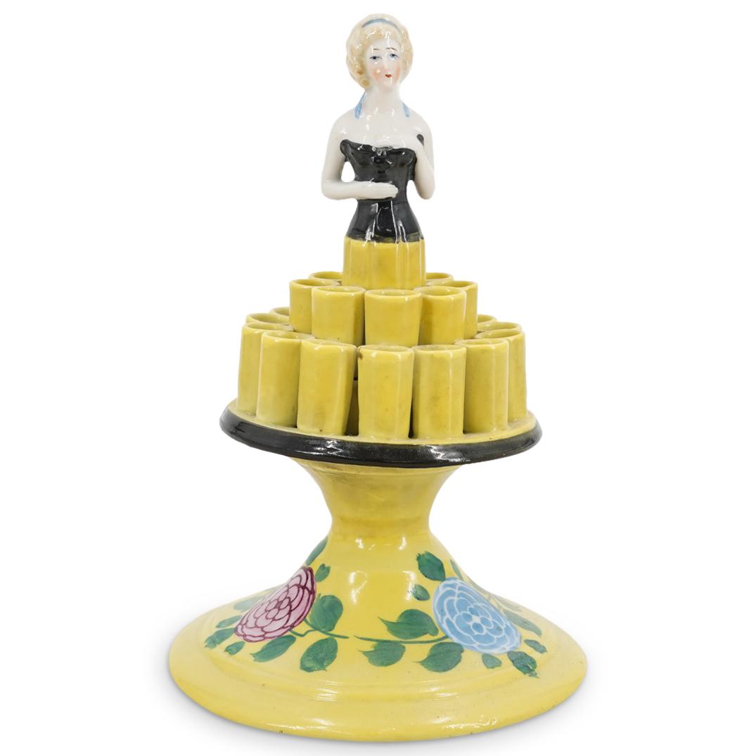 Vintage Hand Painted German Porcelain Figural Flower Stem Holder. (1 of 6)