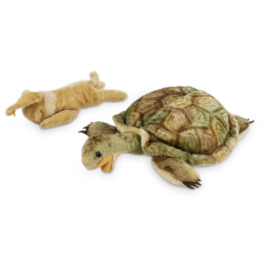 (2 Pc) Steiff Reclining Turtle And Rabbit Stuffed Animal Toys (1 of 7)