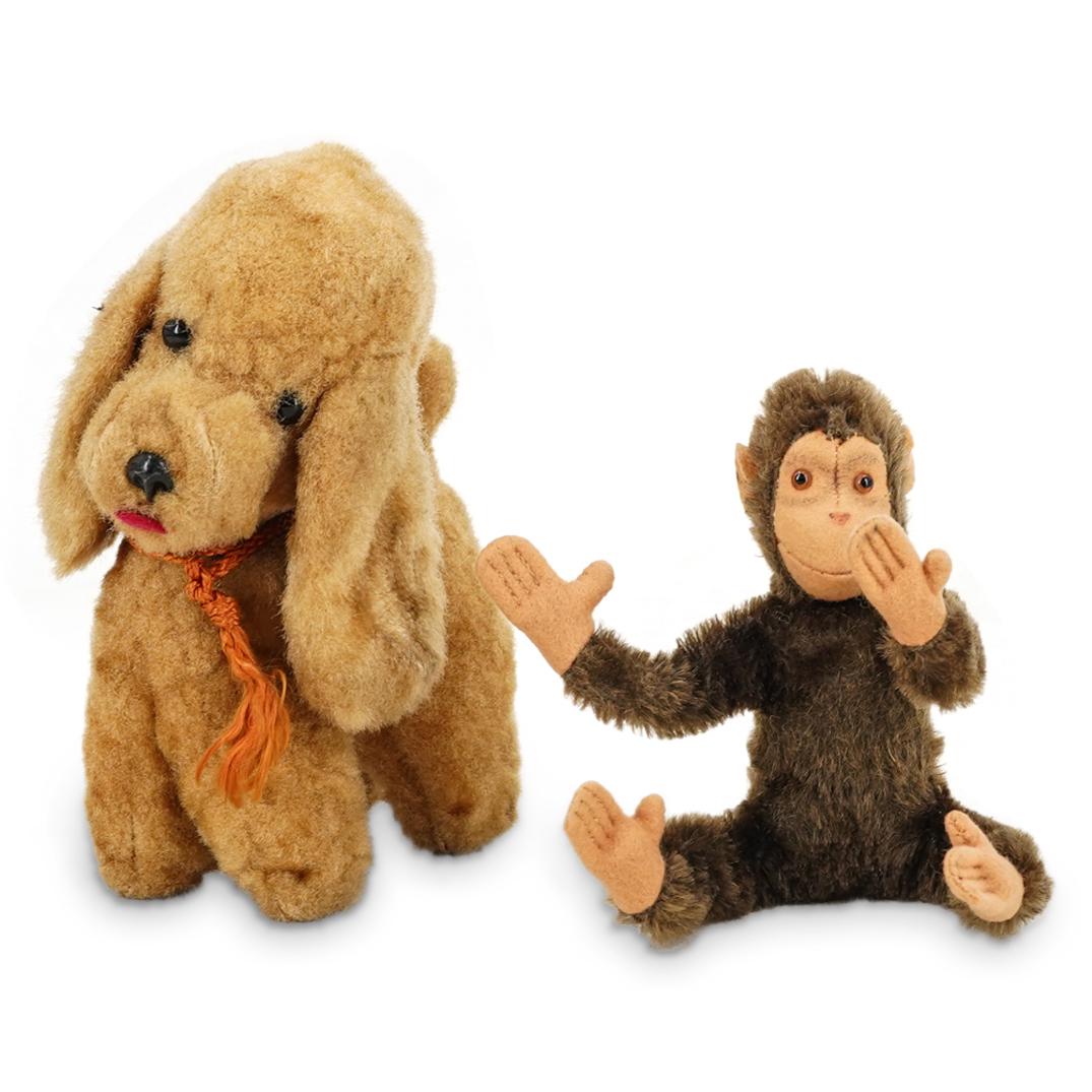 (2 Pc) Vintage Steiff Style Monkey And Dog Stuffed Animal Toys (1 of 4)