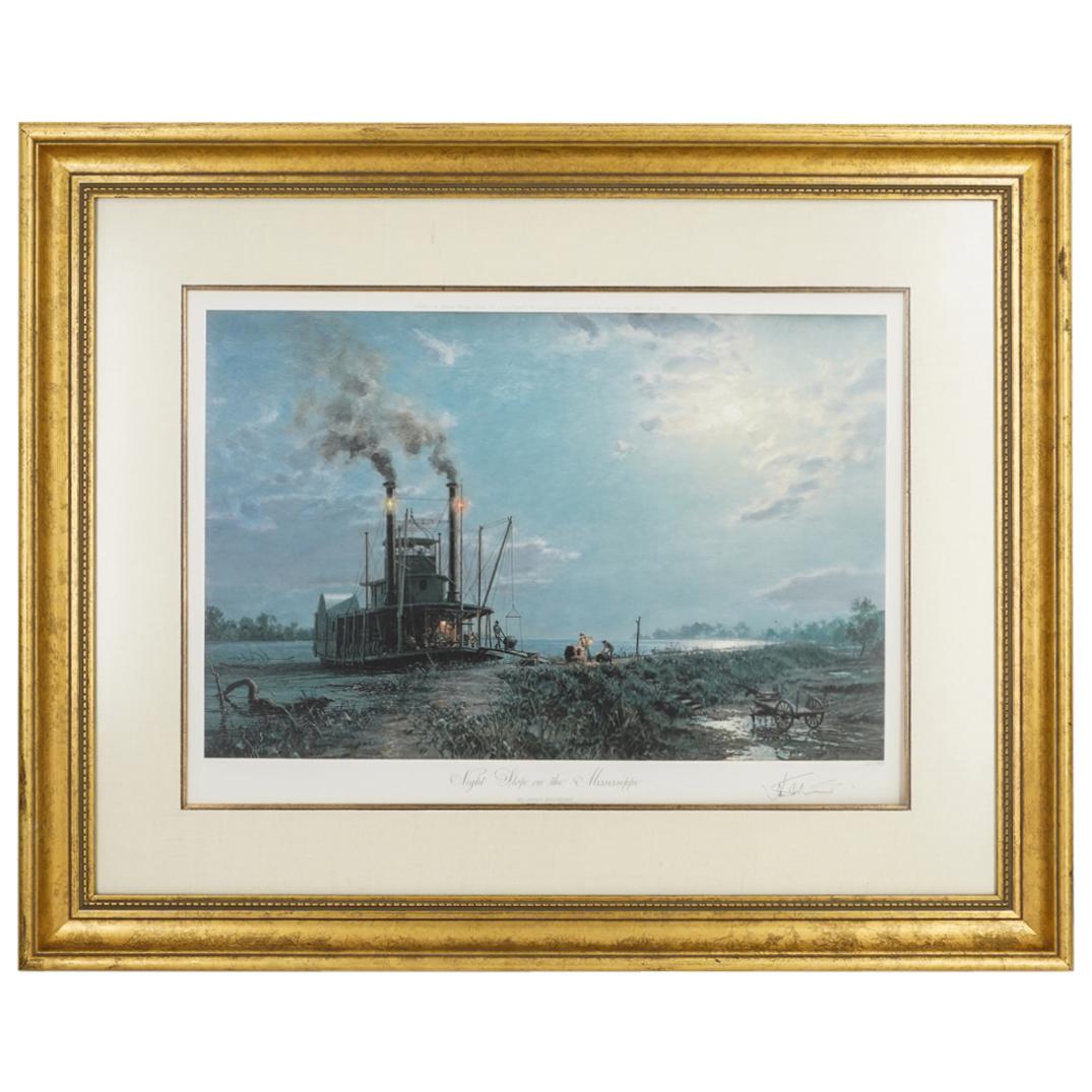 John Stobart (B. 1929) "Night Stop On The Mississippi" Lithograph (1 of 5)