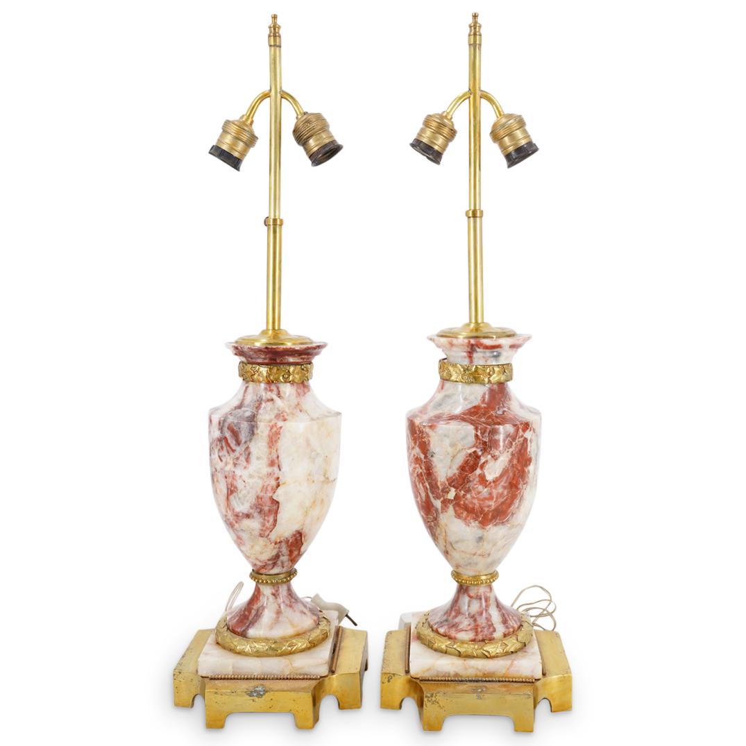 Pair Of Antique Rouge Marble And Gilt Bronze Table Lamps (1 of 7)