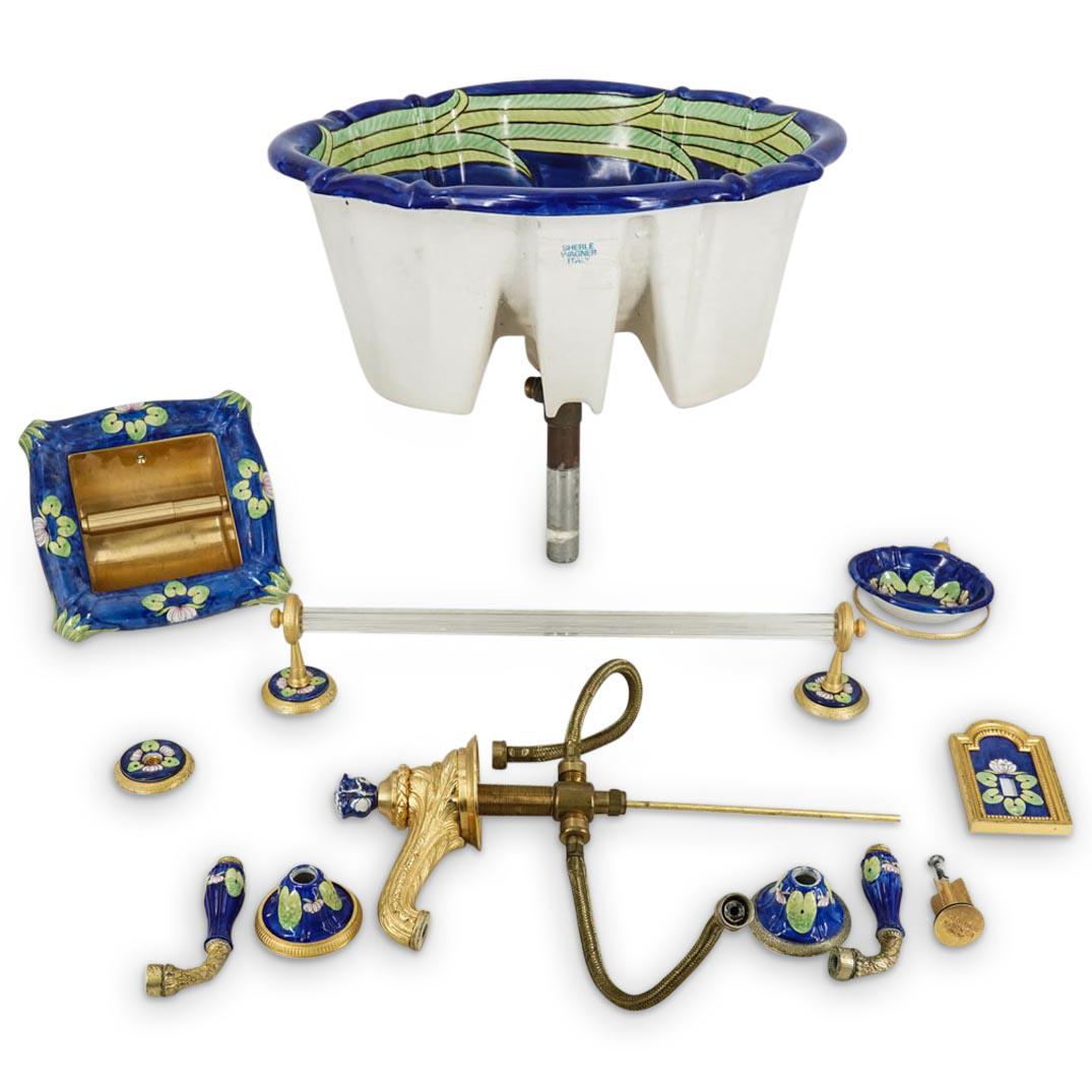 (11Pc) Sherle Wagner Blue Chinoiserie Painted Sink Set (1 of 11)