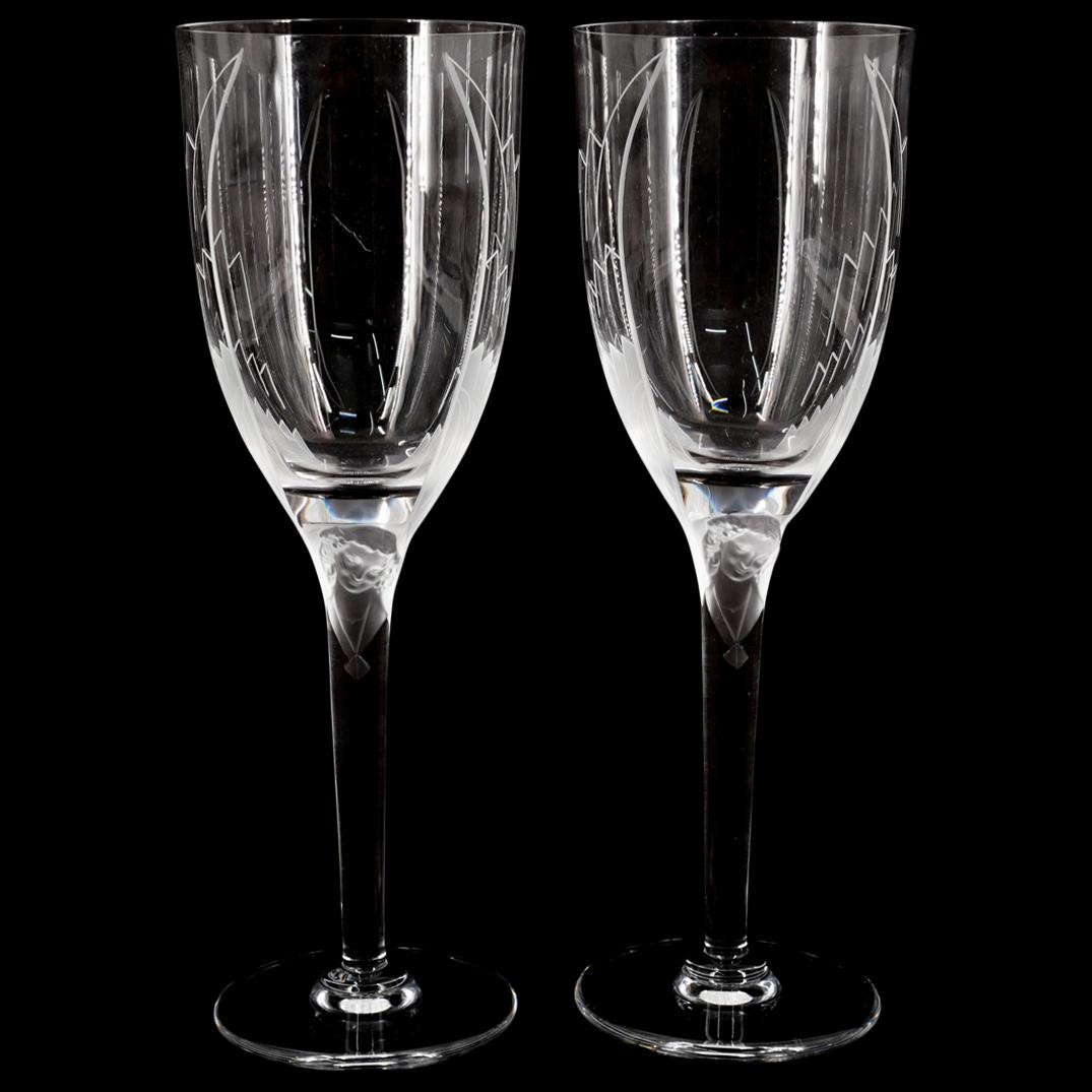 (2 Pc) Lalique Crystal Angel Champagne Flutes (1 of 5)