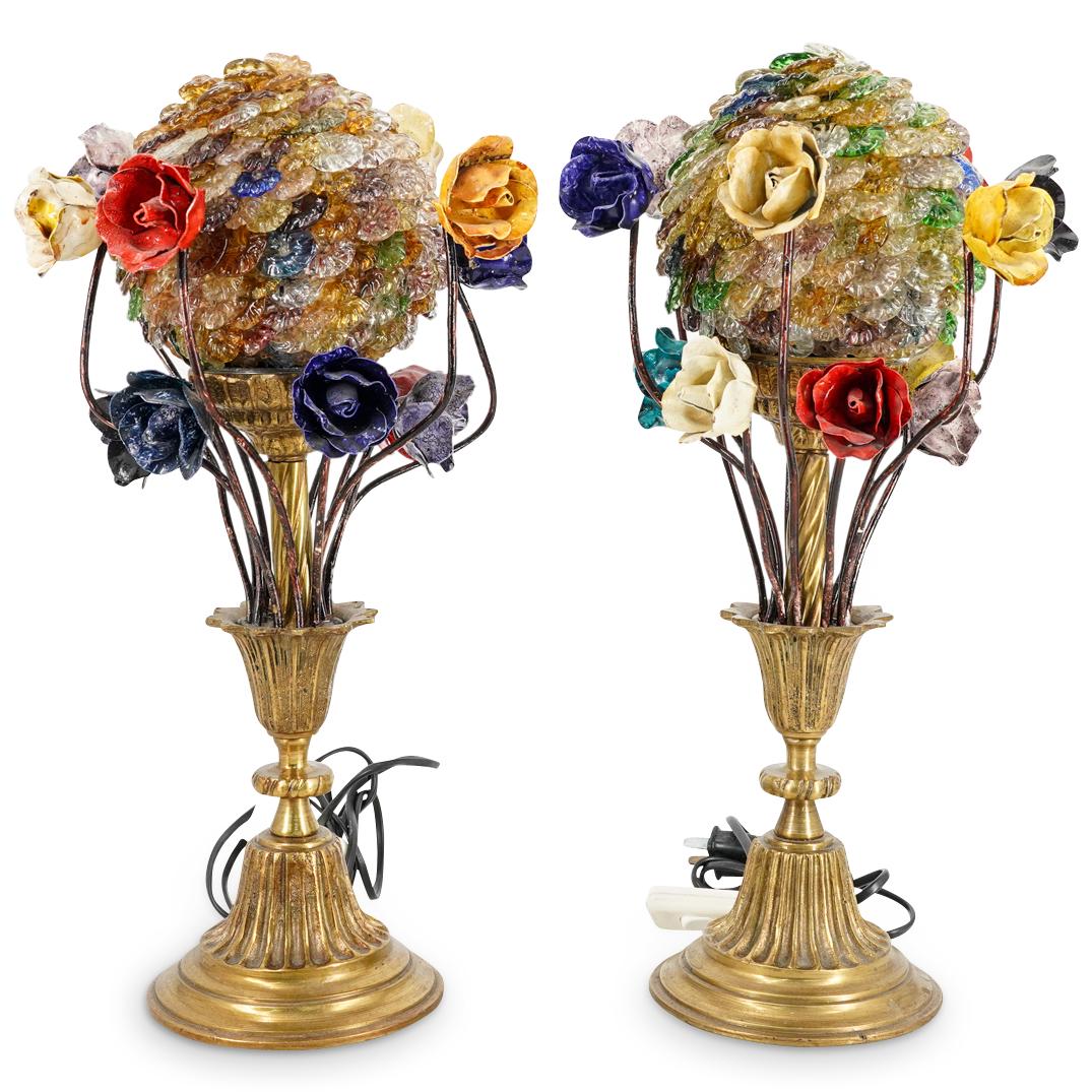 Vintage Murano Polychrome Glass and Porcelain Floral Lamps (1 of 9)