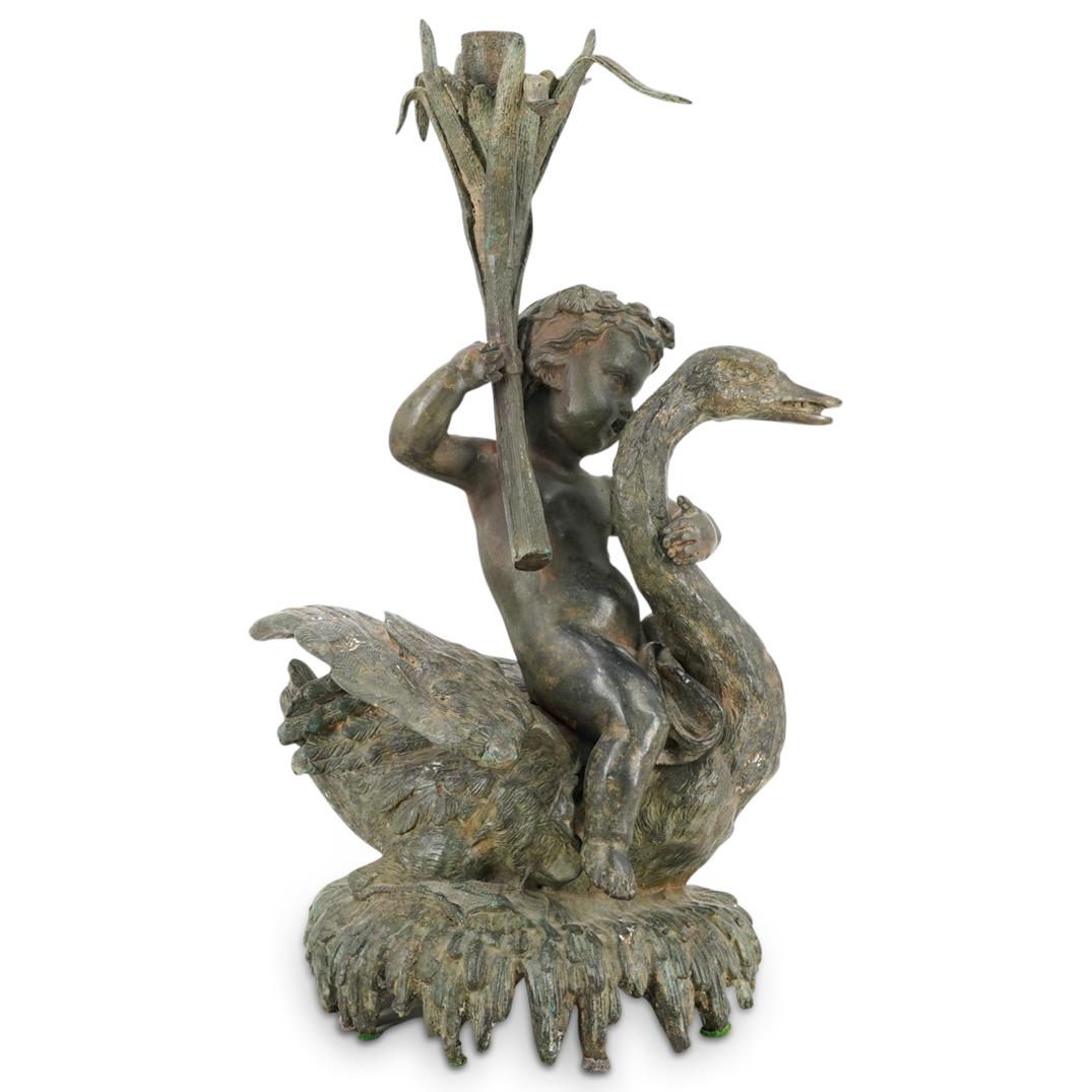Putti on Swan Figural Bronze Candlestick (1 of 7)
