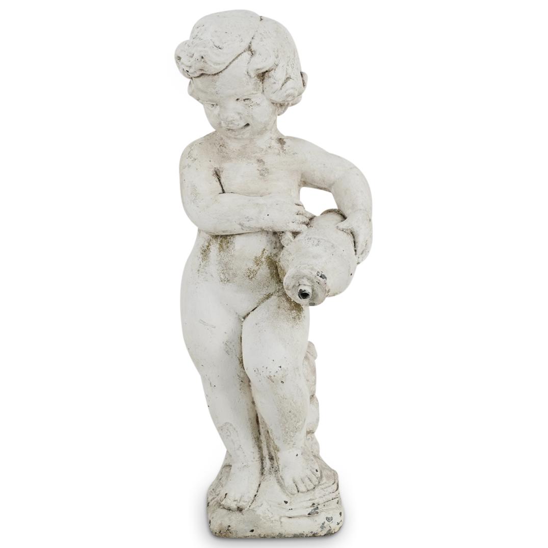 Italian Plaster Figural Putto W/ Amphora Vase Fountain Head (1 of 6)