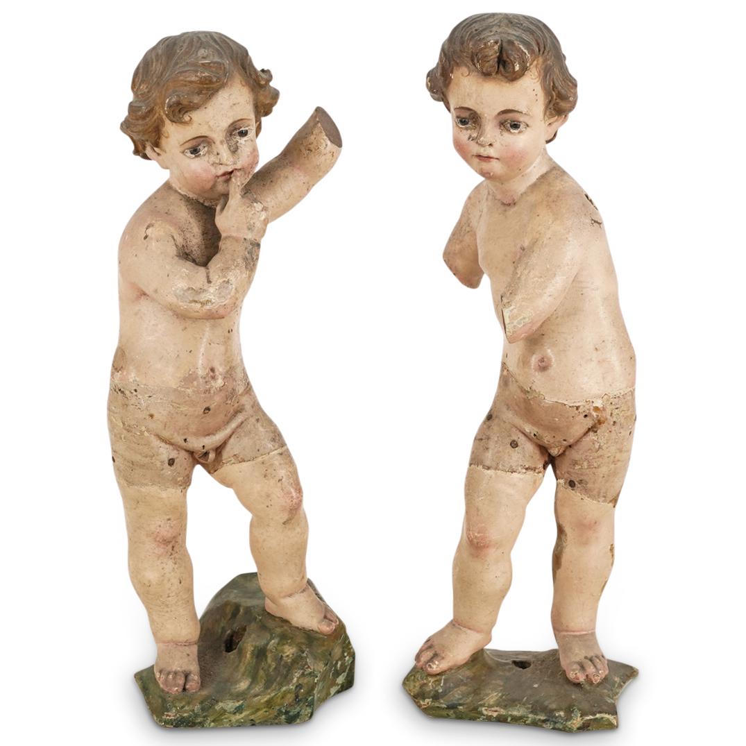 Pair of 18th Century Carved Wooden Gesso Putto Sculptures (1 of 8)