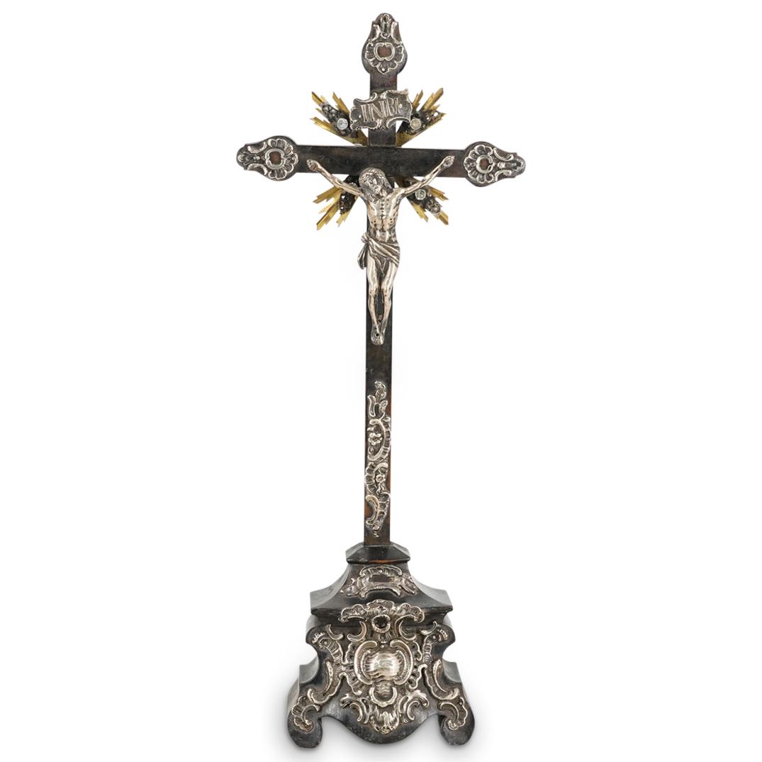 Antique French Wood And Silver Crucifix (1 of 5)