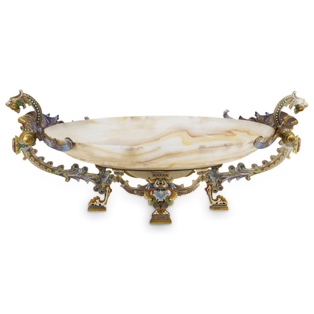 Antique French Onyx & Champleve Centerpiece Bowl (1 of 5)