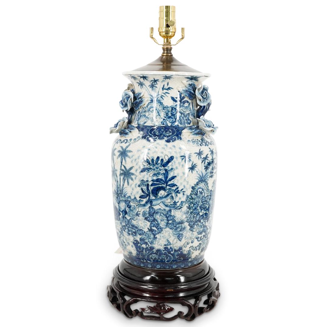 French Chinoiserie Blue & White Porcelain Converted Table Lamp (1 of 7)