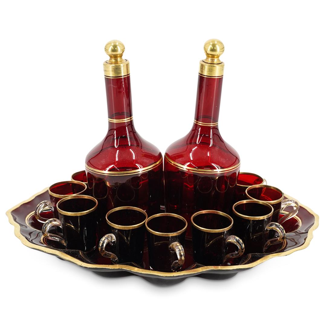 Antique French Ruby Glass Decanter Set (1 of 7)