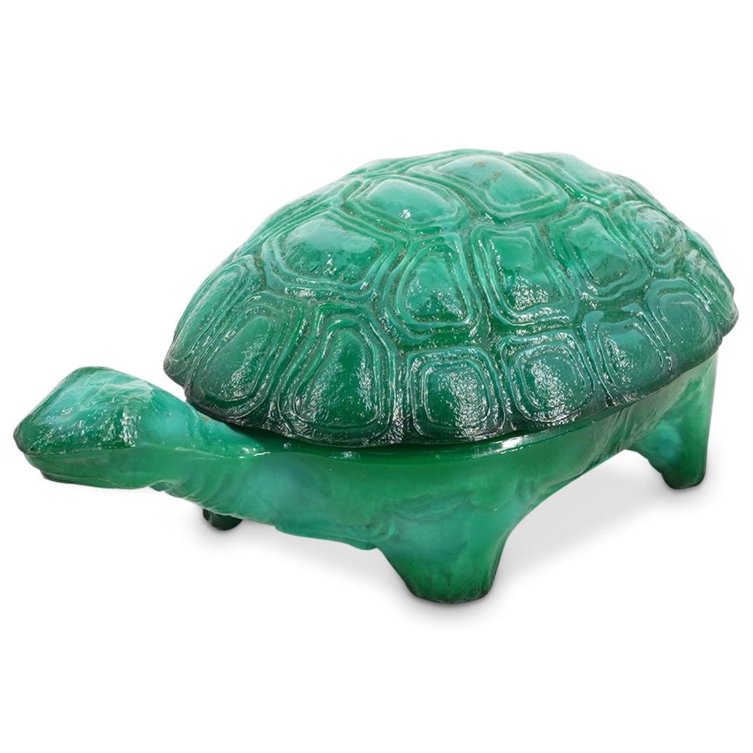 1930s Czech Art Deco Malachite Glass Turtle Lidded Jewelry Box (1 of 5)