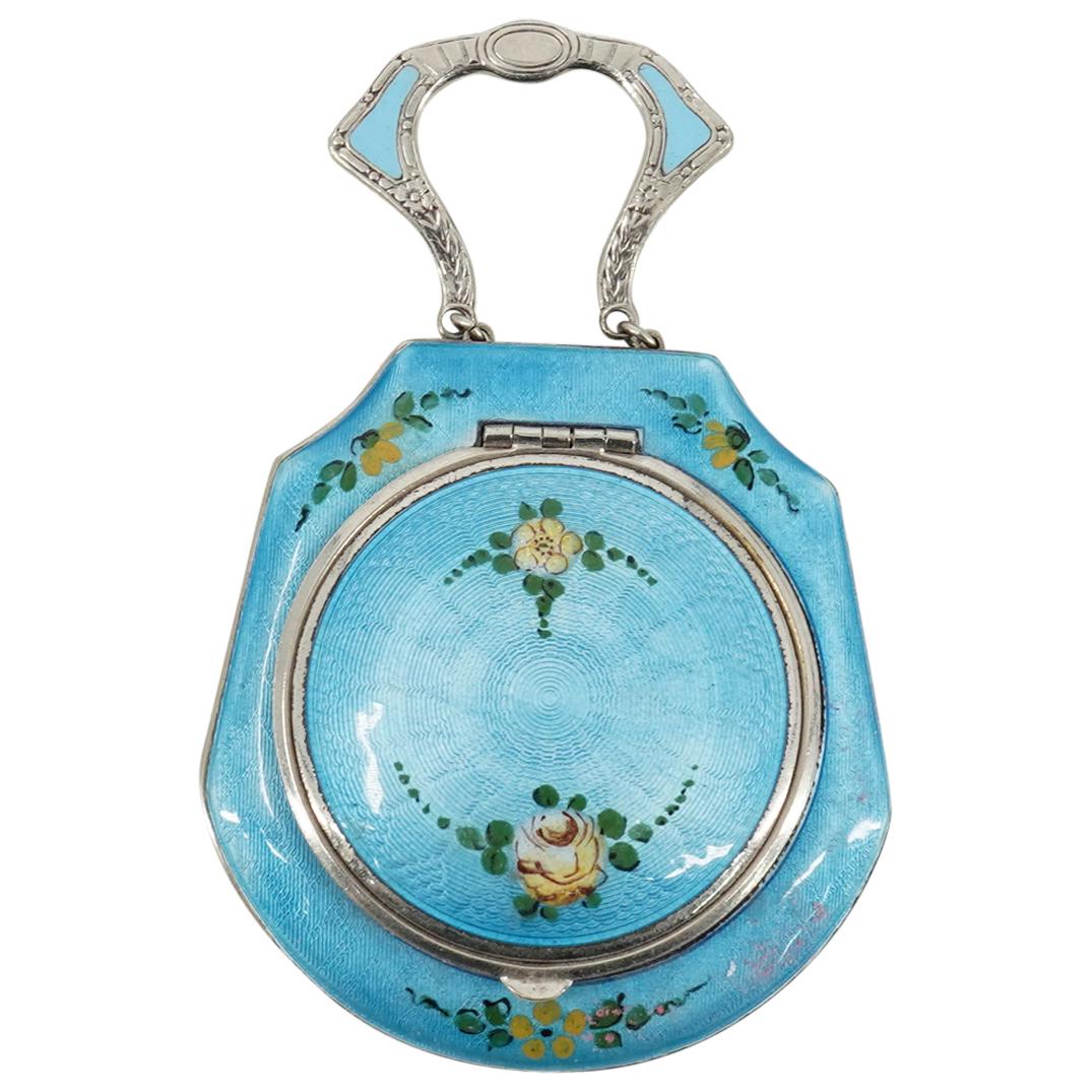 Silver Enamel Guilloche Compact Powder Case (1 of 4)