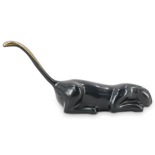 Loet Vanderveen (Dutch, 1921-2015) Limited Edition "Stalking Jaguar" Bronze: DESCRIPTION: A Loet Vanderveen (Holland, 1921-2015) contemporary limited edition black patinated bronze animal statue depicting a "Stalking Jaguar". Numbered 1100 from a total of 2500 pieces. With