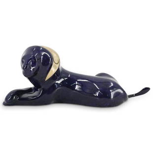 Loet Vanderveen (Dutch, 1921-2015) Limited Edition "Reclining Lion" Bronze: DESCRIPTION: A Loet Vanderveen (Holland, 1921-2015) contemporary limited edition patinated bronze animal statue depicting a "Reclining Lion". Numbered 19 from a total of 1250 pieces. With number and