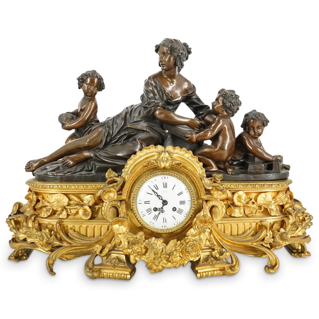 19th Cent. French Bronze Ormolu & Patinated Mantel Clock (1 of 8)