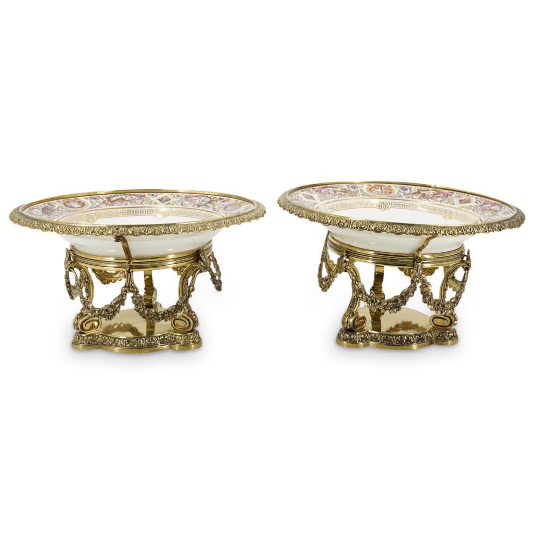 (2 Pc) Antique Sevres Louis Philippe Period Porcelain & Bronze Compotes (1 of 10)
