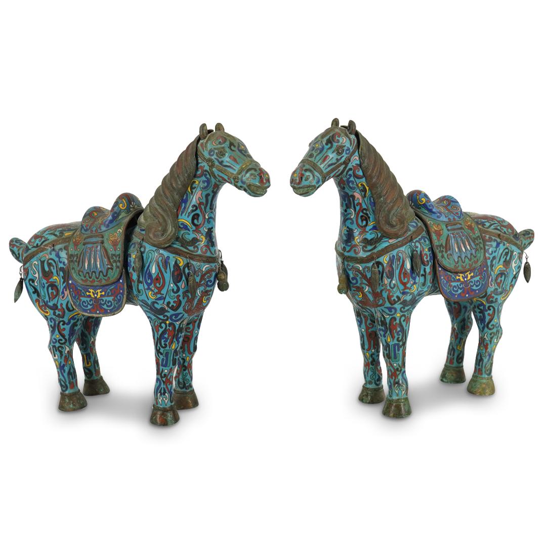 Pair Of Antique Chinese Cloisonne Standing Horses (1 of 7)