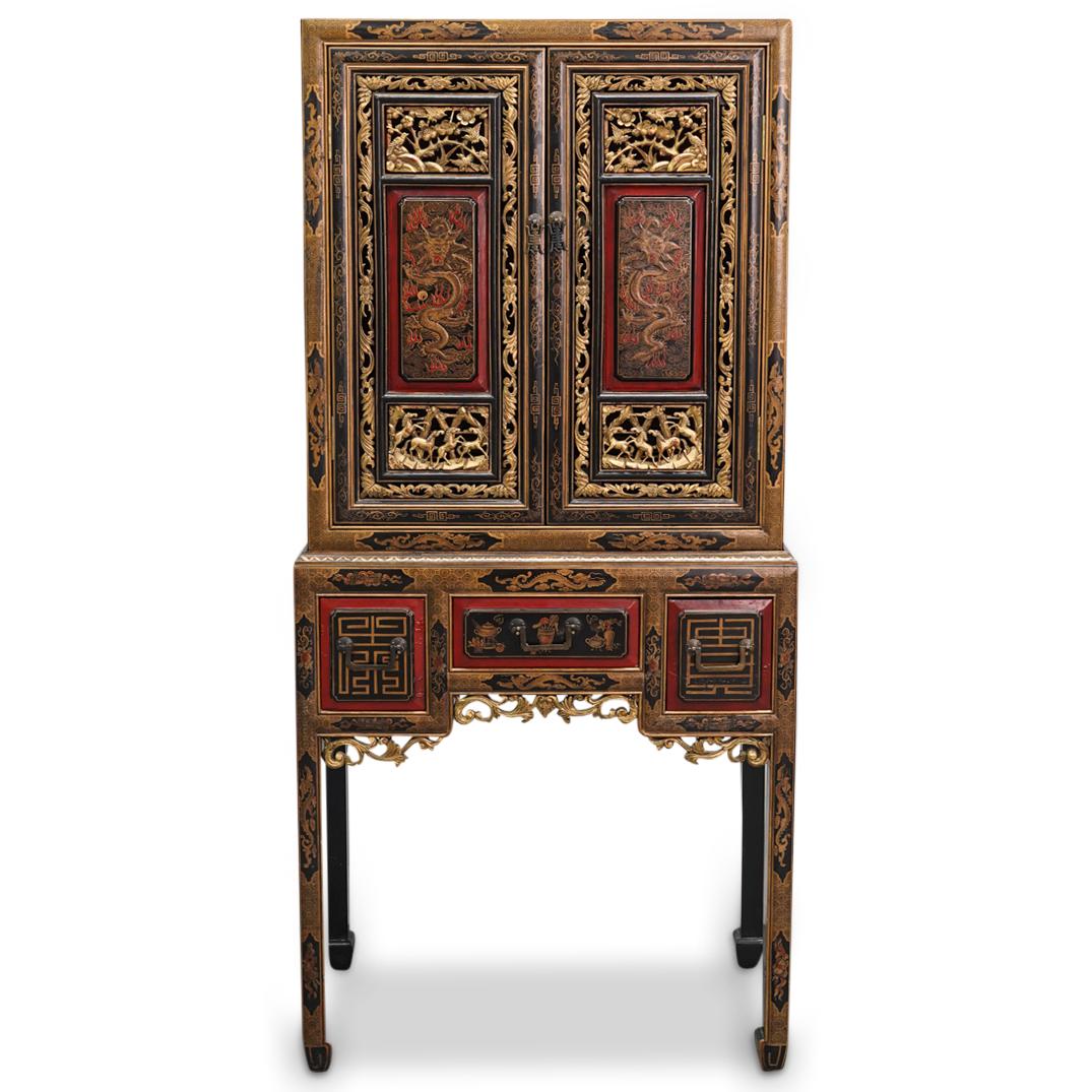 Antique Chinese Lacquered Wooden Cabinet (1 of 10)