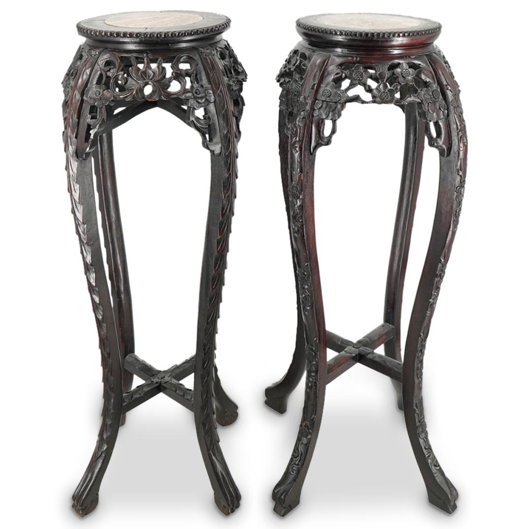 (2 Pc) Chinese Carved Wooden Pedestals (1 of 8)