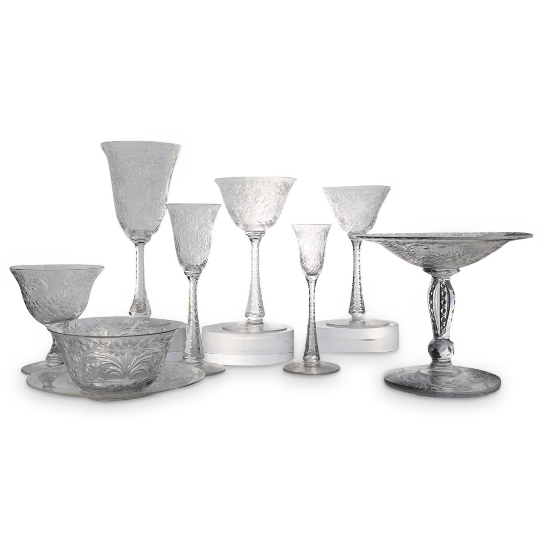 (90Pc) Hawks Etched Crystal Cut Stemware Set (1 of 5)