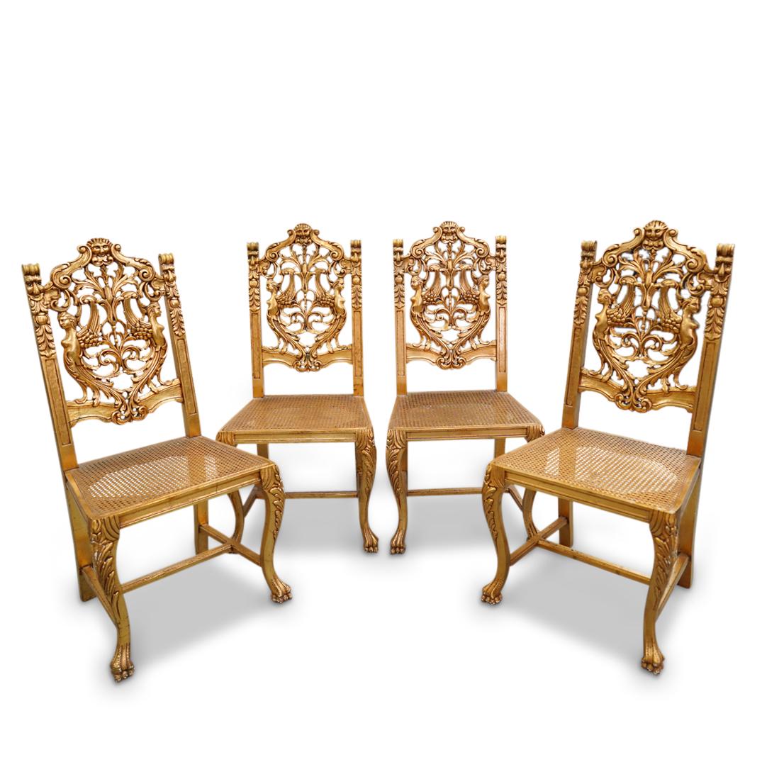 (4Pc) Italian Rococo Gilt Wood Carved Dining Chairs (1 of 11)