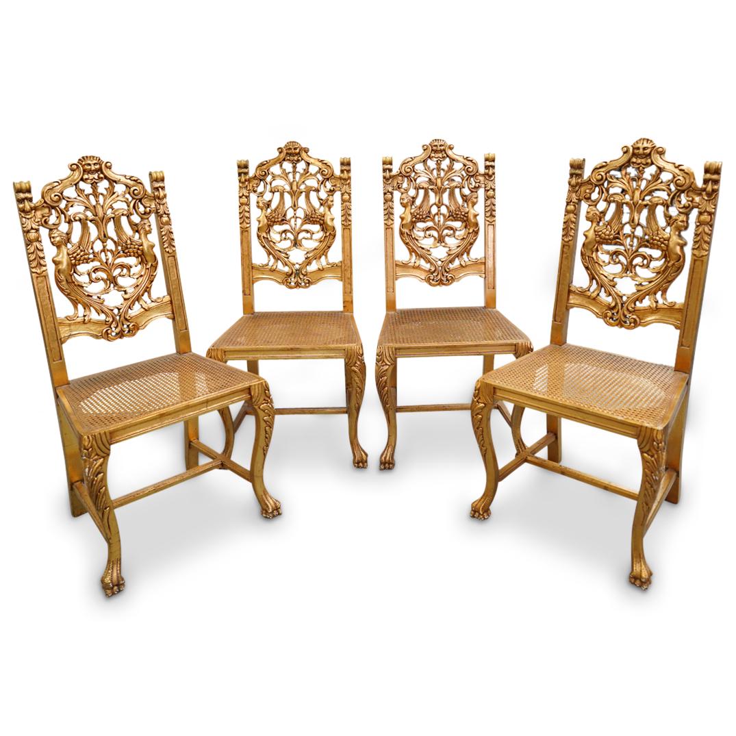 (4Pc) Italian Rococo Gilt Wood Carved Dining Chairs (1 of 11)