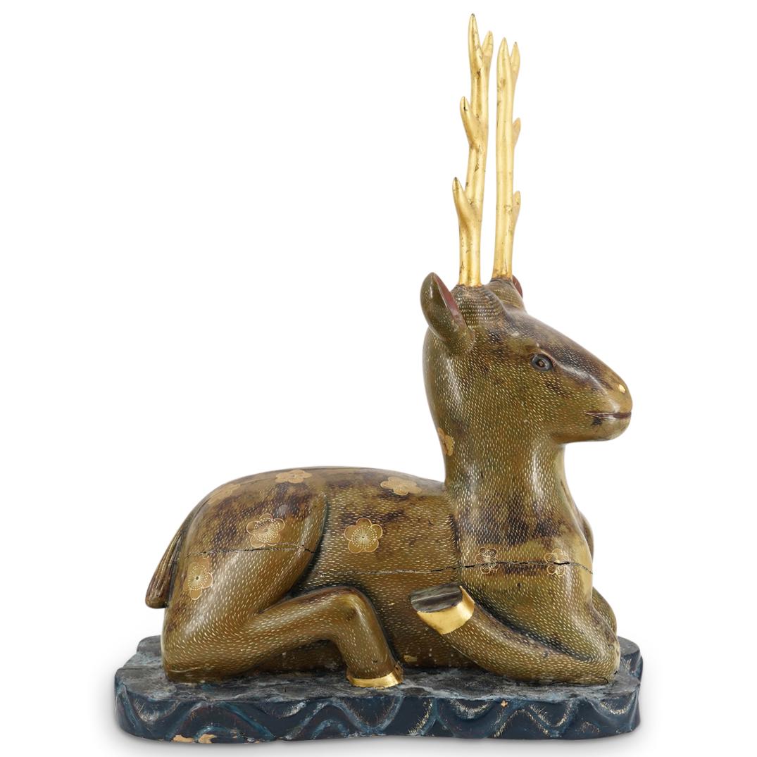 Chinese Recumbent Gilt Painted Deer (1 of 9)