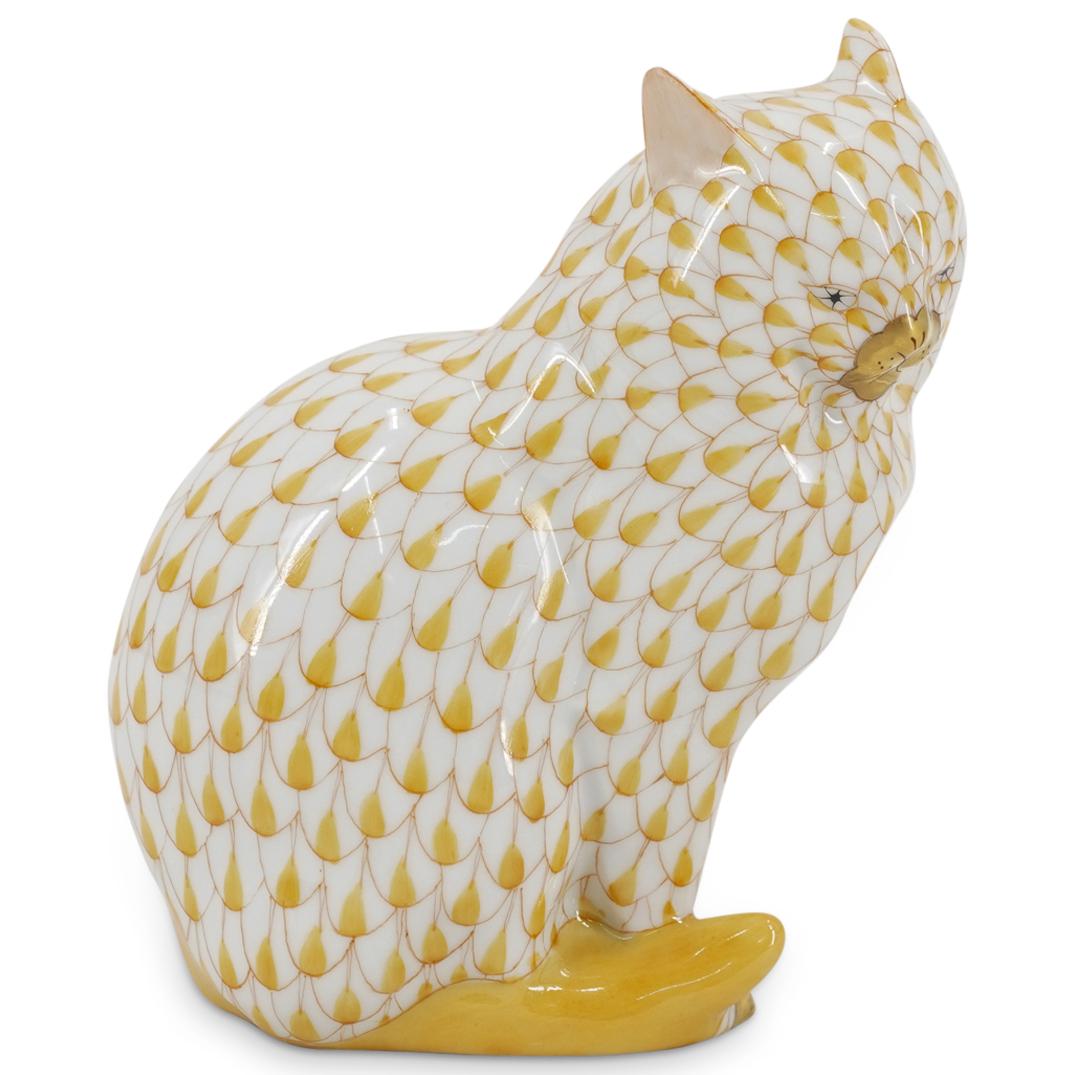 Herend Porcelain "Cat Sitting" Fishnet Figurine (1 of 3)