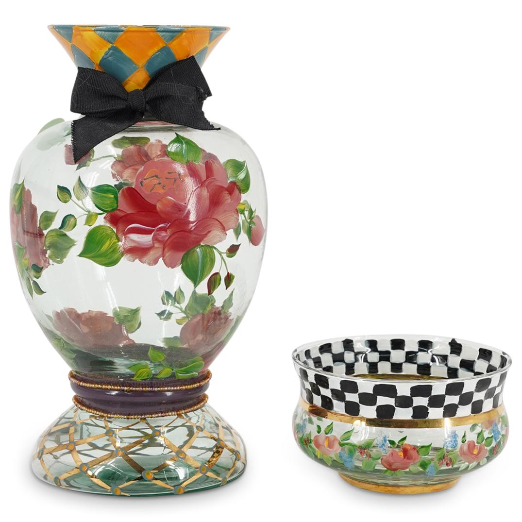 (2 Pc) MacKenzie-Childs Glass Candy Bowl & Vase (1 of 5)