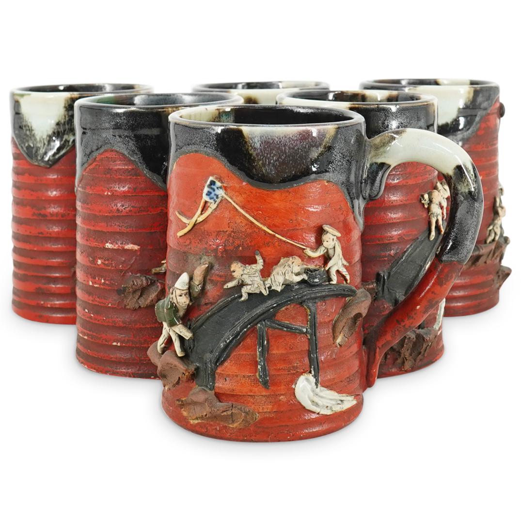 (6 Pc) Vintage Japanese Inoue Ryosai Sumida Handled Mugs (1 of 7)