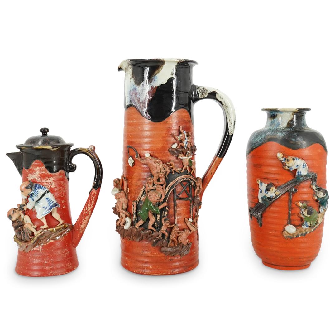 (3 Pc) Vintage Japanese Sumida Ware Vessels (1 of 10)