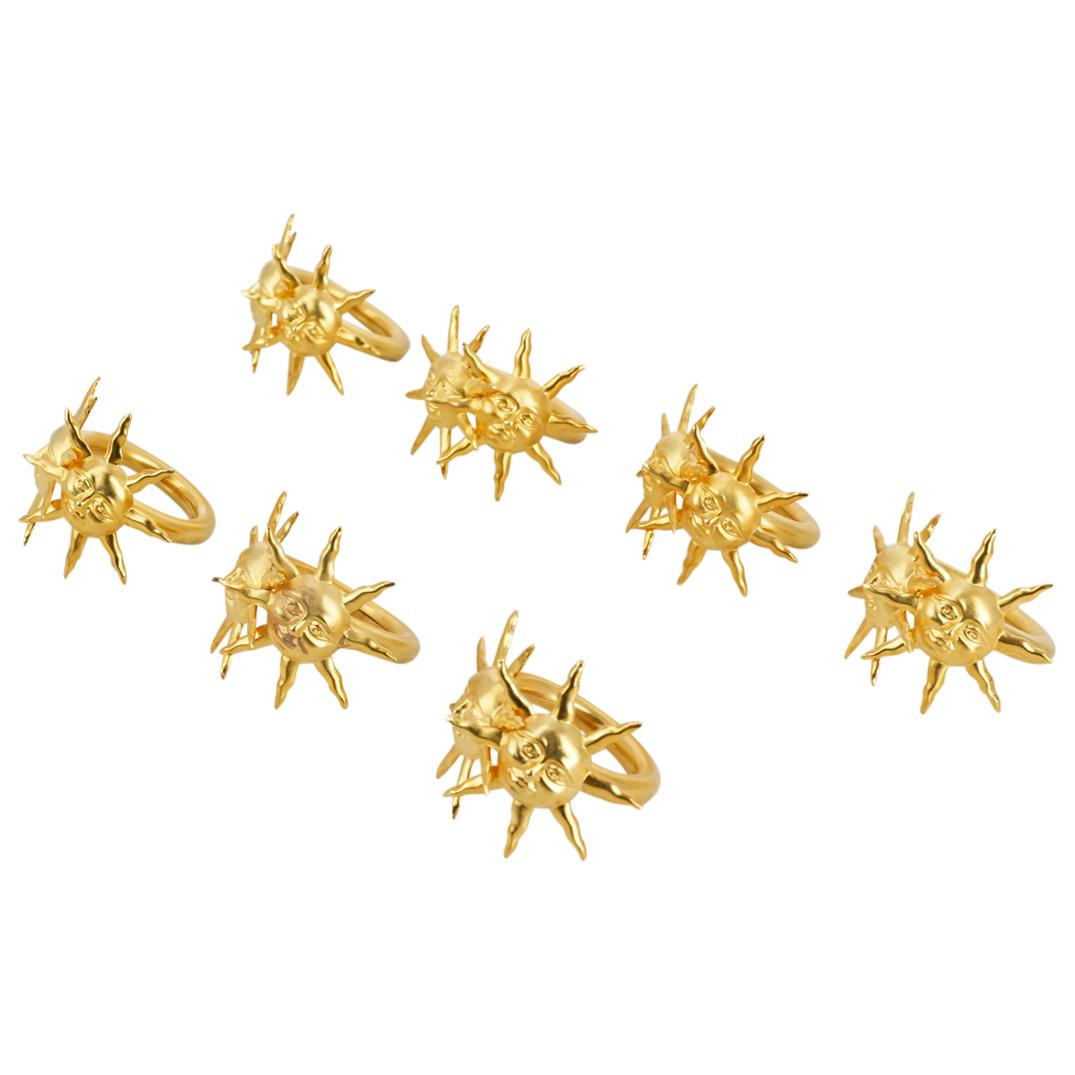 (7 Pc) Gold Tone Double-Sun Ornate Napkin Holders (1 of 3)