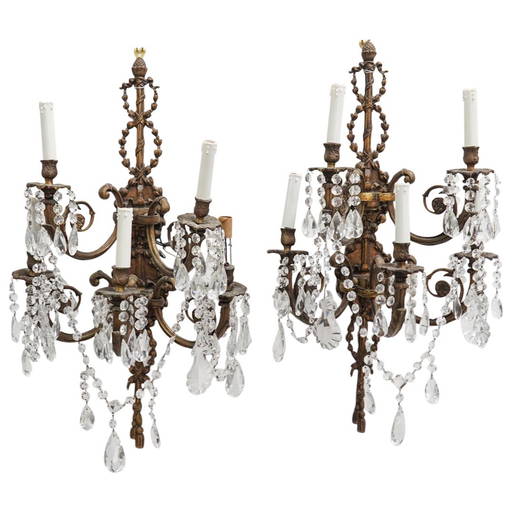 (2 Pc) Ornate Gilt Brass Wall Light Candle Sconces Dec 06, 2022