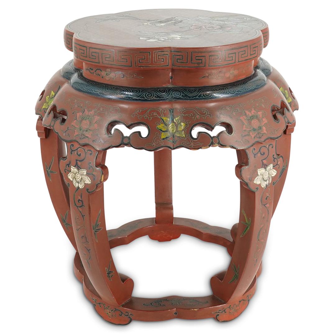 Chinese Red Lacquer Wooden Drum Stool (1 of 7)